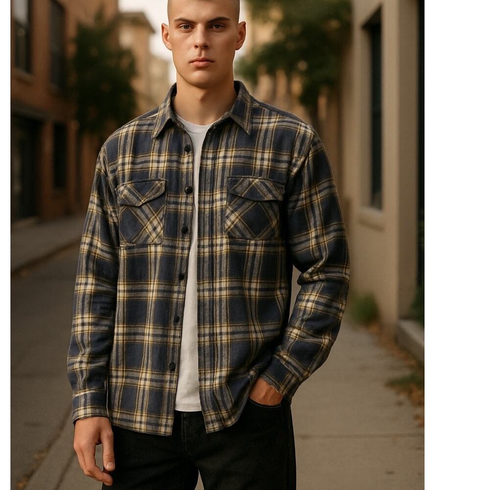 Jachs Heritage Flannel Shirt Men's XL Brown Plaid Heavyweight Button Pockets